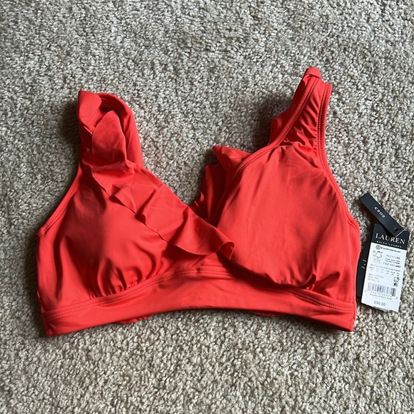 Lauren Ralph Lauren beach club solid ruffle bikini top swim orange sunset 12 - Picture 3 of 8